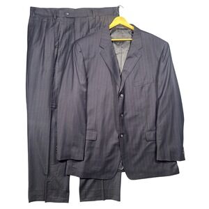 Petrocelli Suit Mens Navy Blue Pinstripe Wool Blend 3 Button Pleated
